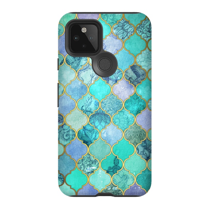 Pixel 5 StrongFit Cool Jade Icy Mint Decorative Moroccan Tile Pattern by Micklyn Le Feuvre