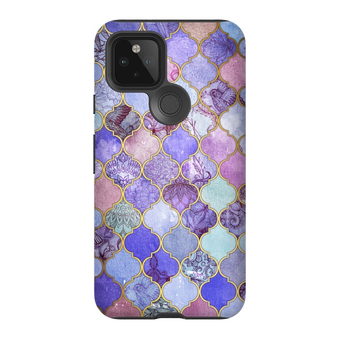 Pixel 5 StrongFit Royal Purple, Mauve & Indigo Decorative Moroccan Tile Pattern by Micklyn Le Feuvre
