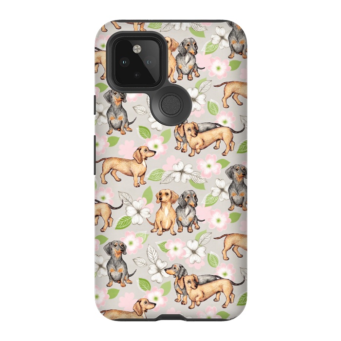 Pixel 5 StrongFit Dachshunds and dogwood blossoms by Micklyn Le Feuvre