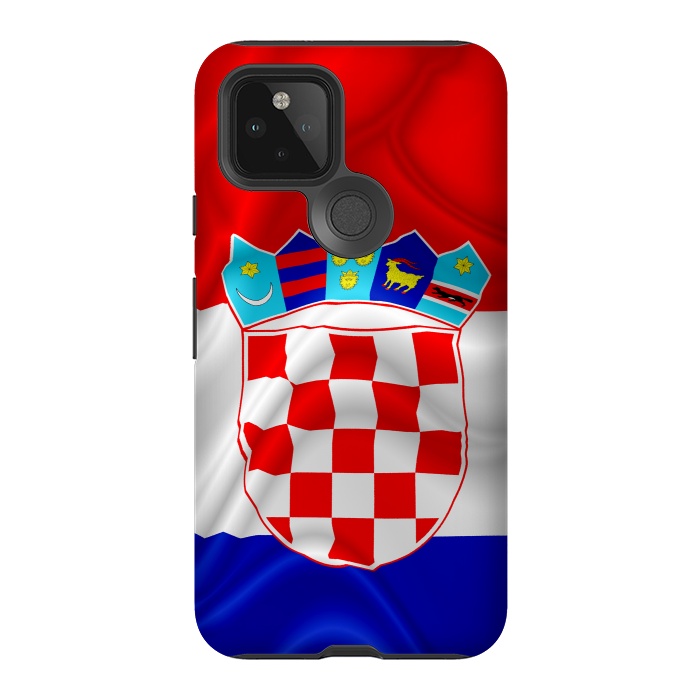 Pixel 5 StrongFit Croatia Flag Waving Digital Silk Satin Fabric  by BluedarkArt