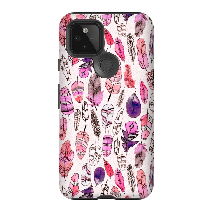 Pixel 5 StrongFit Pink Feathers  by Tigatiga