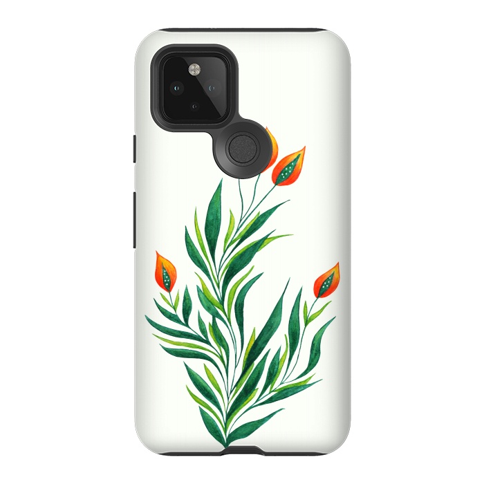 Pixel 5 StrongFit Green Plant With Orange Buds by Boriana Giormova