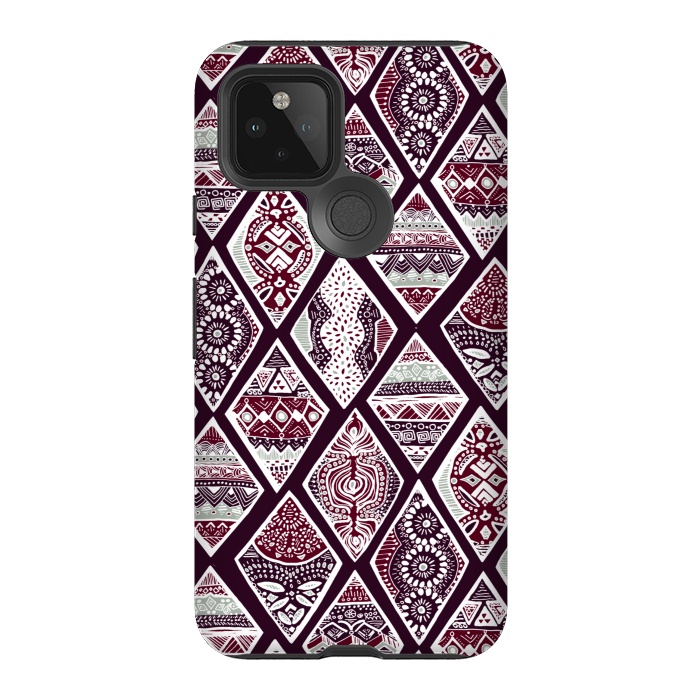 Pixel 5 StrongFit Tribal Diamonds On Red, White & Sage  by Tigatiga