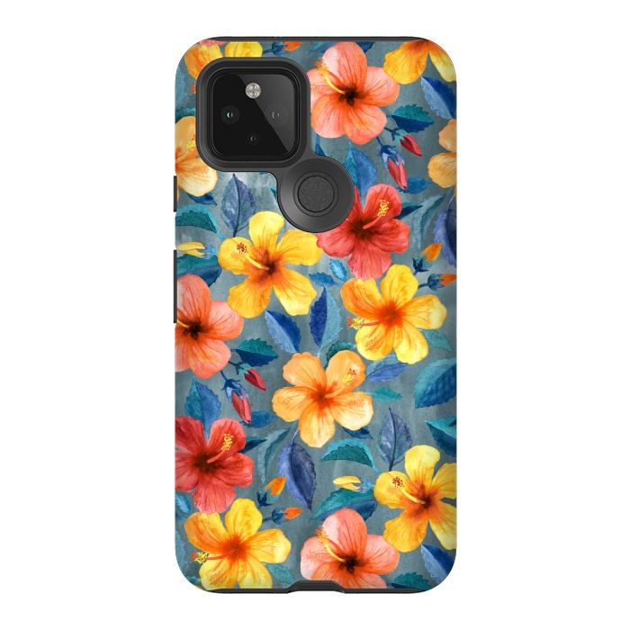 Pixel 5 StrongFit Bright Little Summer Hibiscus Blooms in Watercolor by Micklyn Le Feuvre