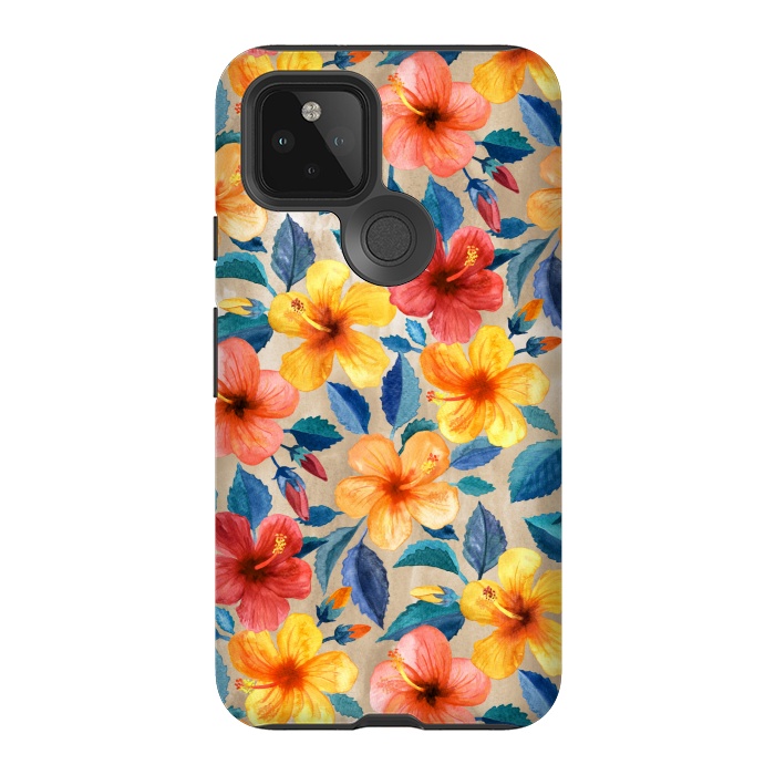 Pixel 5 StrongFit Little Tropical Hibiscus Blooms in Watercolor by Micklyn Le Feuvre