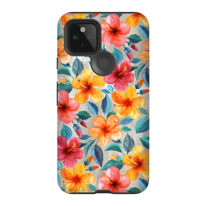 Pixel 5 StrongFit Little Tropical Hawaiian Hibiscus Blooms in Watercolor by Micklyn Le Feuvre