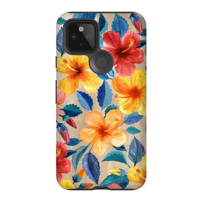 Pixel 5 StrongFit Tropical Hibiscus Blooms in Watercolor by Micklyn Le Feuvre