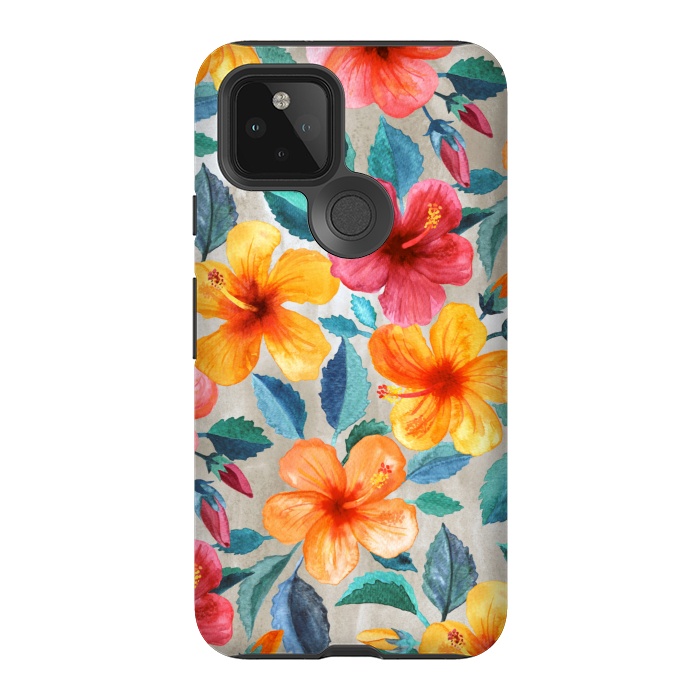 Pixel 5 StrongFit Tropical Hawaiian Hibiscus Blooms in Watercolor by Micklyn Le Feuvre