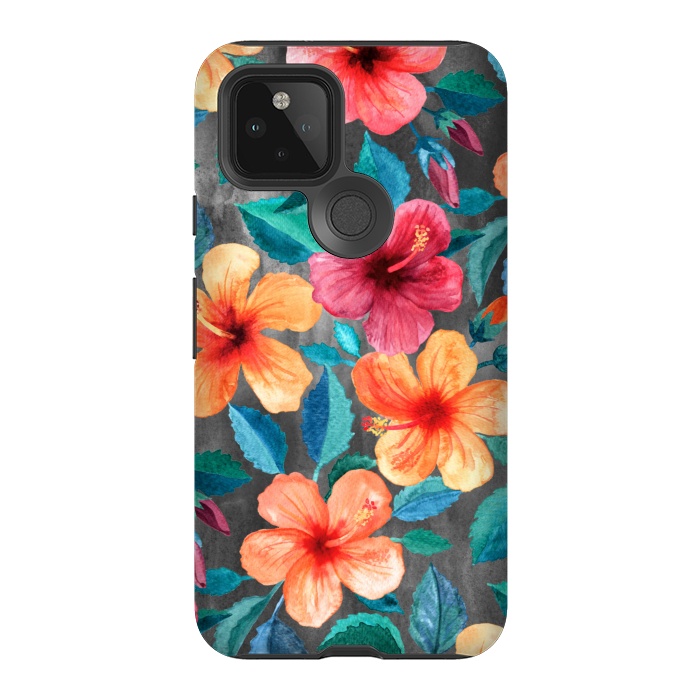 Pixel 5 StrongFit Colorful Tropical Hibiscus Blooms  by Micklyn Le Feuvre