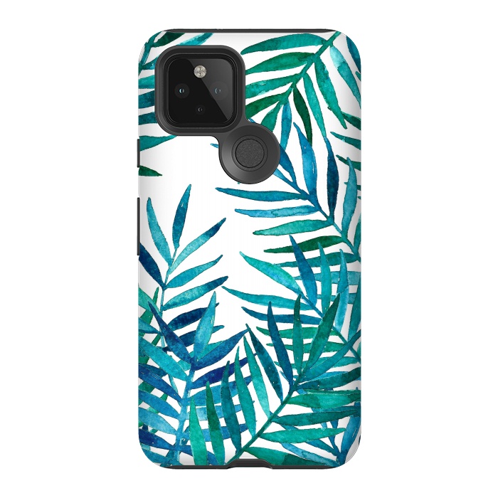 Pixel 5 StrongFit Watercolor Palm Leaves on White by Micklyn Le Feuvre