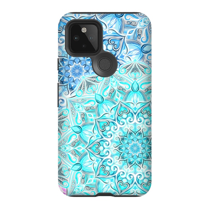 Pixel 5 StrongFit Frosted Mandalas in Aqua and Blue by Micklyn Le Feuvre