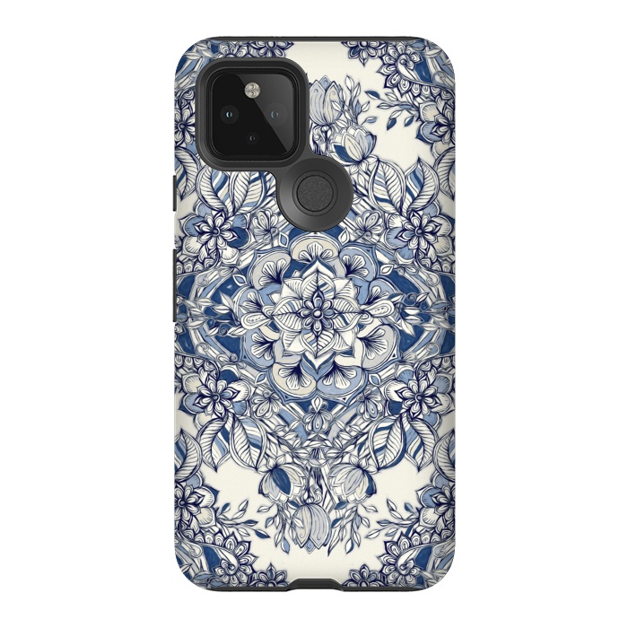 Pixel 5 StrongFit Floral Diamond Doodle in Dark Blue and Cream by Micklyn Le Feuvre