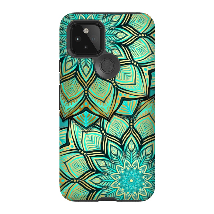 Pixel 5 StrongFit Emerald and Teal Gilded Mandala by Micklyn Le Feuvre