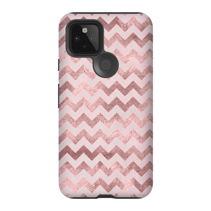 Pixel 5 StrongFit Elegant Rose Gold Chevron Stripes 2 by Andrea Haase