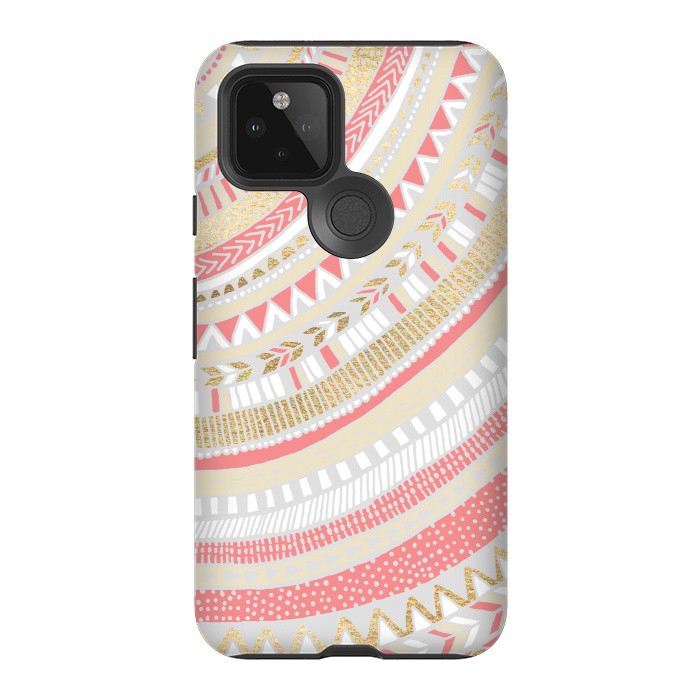 Pixel 5 StrongFit Coral & Gold Tribal by Tangerine-Tane