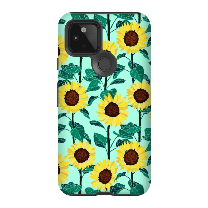 Pixel 5 StrongFit Sunny Sunflowers - Mint  by Tigatiga