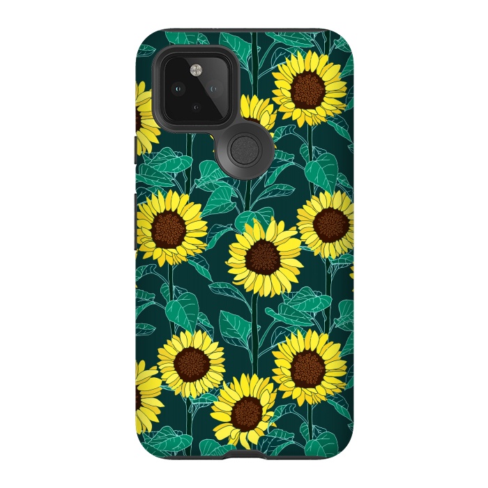 Pixel 5 StrongFit Sunny Sunflowers - Emerald  by Tigatiga