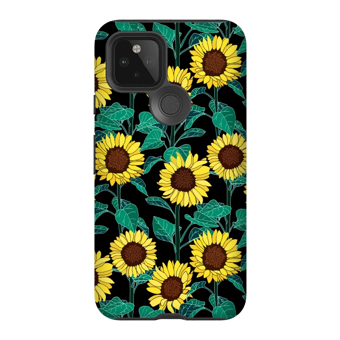 Pixel 5 StrongFit Sunny Sunflowers - Black  by Tigatiga