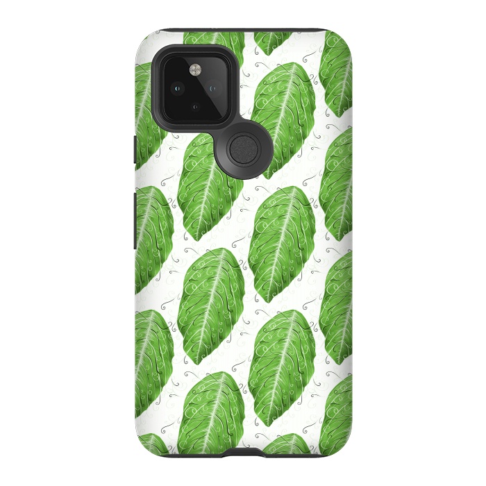 Pixel 5 StrongFit Swirly Green Leaf Pattern by Boriana Giormova
