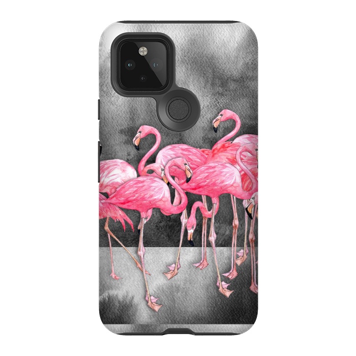Pixel 5 StrongFit Pink Flamingos in Watercolor & Ink by Micklyn Le Feuvre