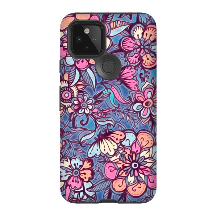 Pixel 5 StrongFit Sweet Spring Floral - soft indigo & candy pastels by Micklyn Le Feuvre