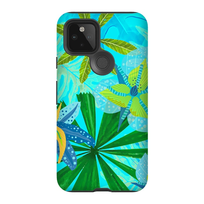 Pixel 5 StrongFit Watercolor Abstract Teal and Blue Aloha tropical Jungle by  Utart