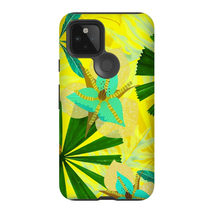 Pixel 5 StrongFit Colorful Yellow Green and teal Abstract Aloha Tropical Jungle by  Utart