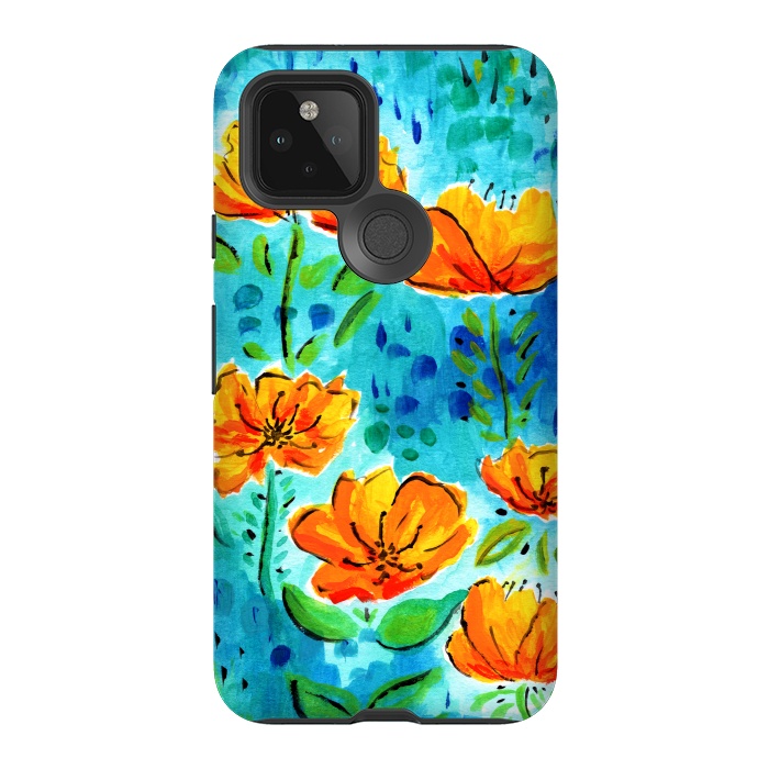 Pixel 5 StrongFit Abstract Orange Poppies by Tigatiga