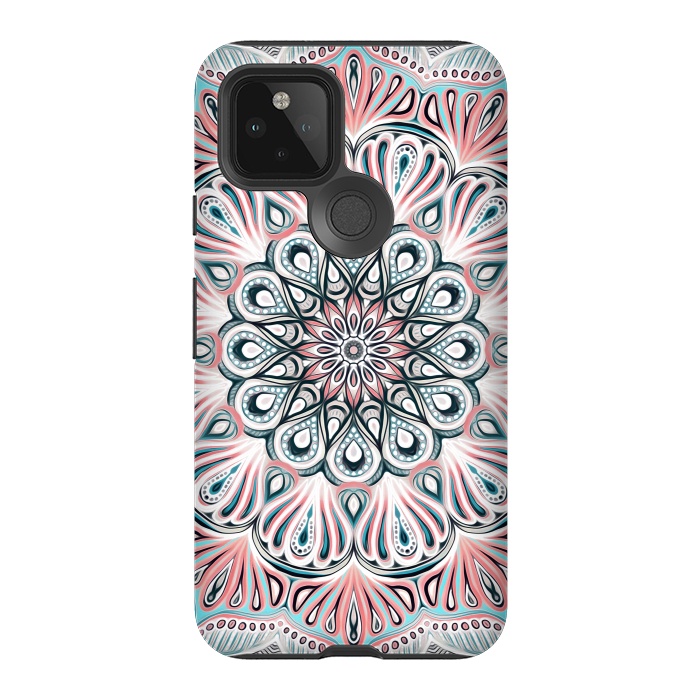 Pixel 5 StrongFit Expansion - boho mandala in soft salmon pink & blue by Micklyn Le Feuvre