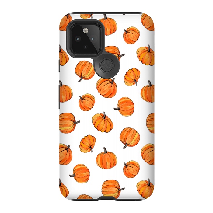 Pixel 5 StrongFit Tiny Pumpkin Polka Dots on White by Micklyn Le Feuvre
