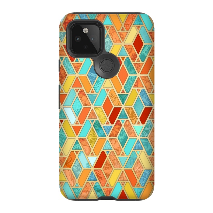 Pixel 5 StrongFit Tangerine and Turquoise Geometric Fall Pattern by Micklyn Le Feuvre