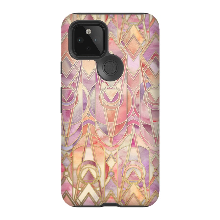 Pixel 5 StrongFit Autumn Peach and Amethyst Art Deco Pattern by Micklyn Le Feuvre