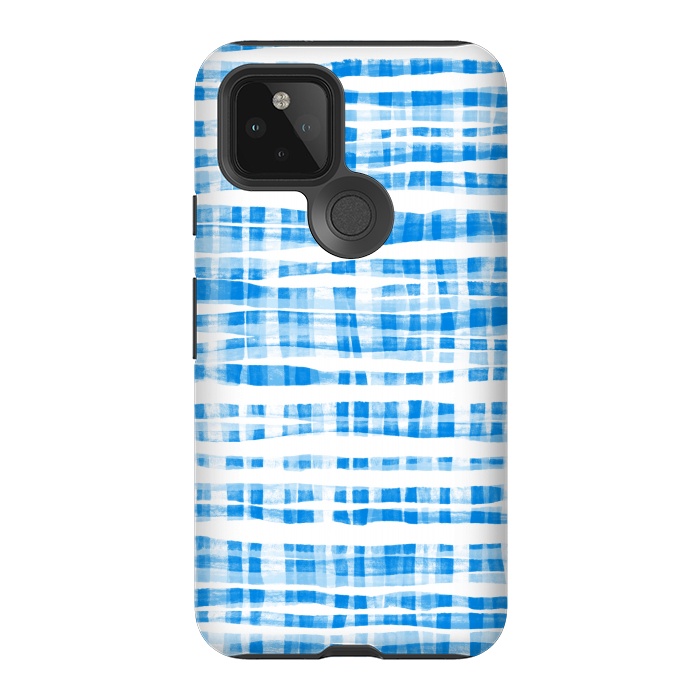 Pixel 5 StrongFit Happy Cobalt Blue Hand Painted Gingham by Micklyn Le Feuvre