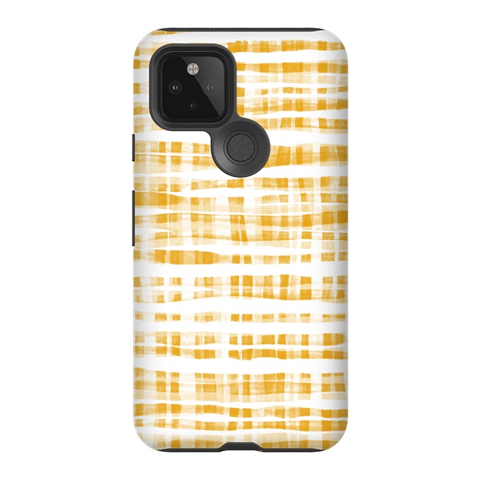 Pixel 5 StrongFit Happy Mustard Yellow Hand Painted Gingham by Micklyn Le Feuvre