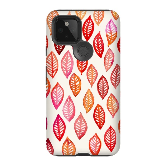 Pixel 5 StrongFit Watercolor Leaf Pattern in Autumn Colors by Micklyn Le Feuvre