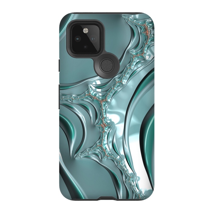 Pixel 5 StrongFit Shiny blue teal fractal 2 by Andrea Haase
