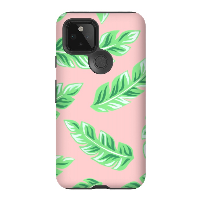Pixel 5 StrongFit Pink Tropical Palm Leaf Print by Becky Starsmore