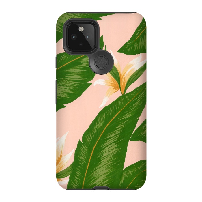 Pixel 5 StrongFit Pink Bird Of Paradise Jungle Floral Print by Becky Starsmore