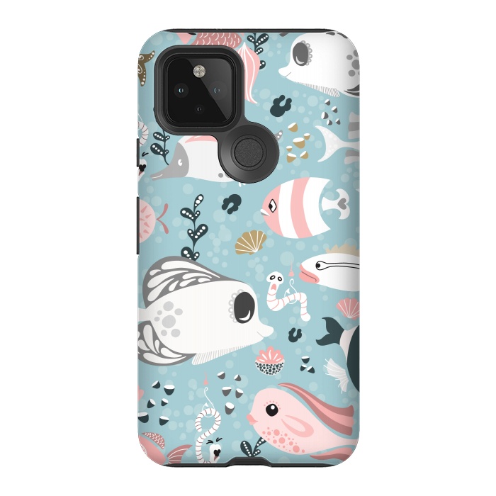 Pixel 5 StrongFit Funny Fish in Pink and Grey by Paula Ohreen