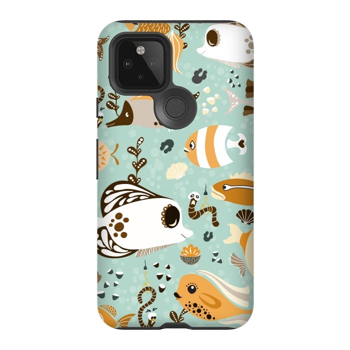 Pixel 5 StrongFit Funny Fish in Orange and Brown by Paula Ohreen