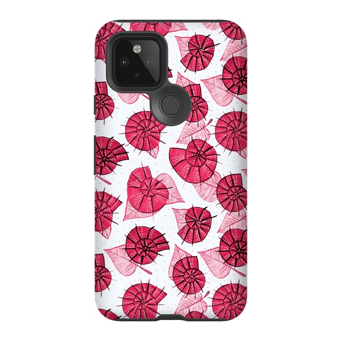 Pixel 5 StrongFit Pink Snails And LeavesPattern by Boriana Giormova