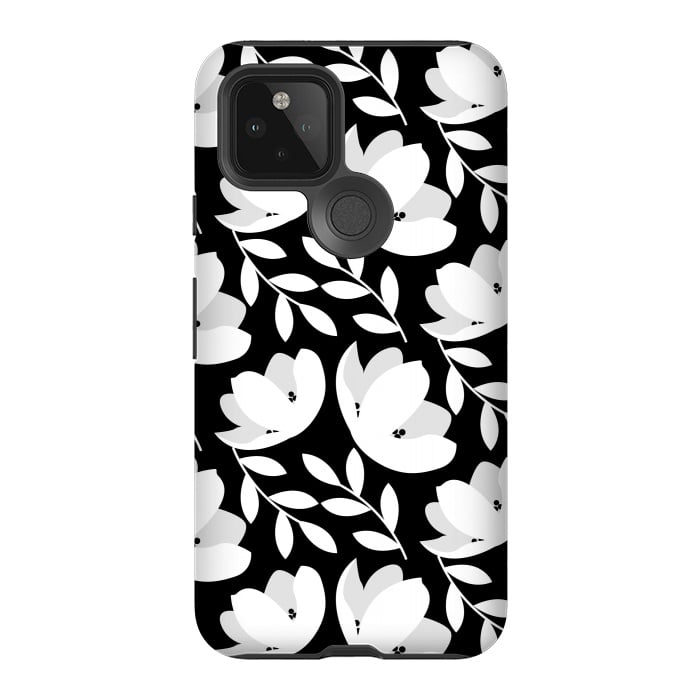 Pixel 5 StrongFit Black and White Floral Pattern by Allgirls Studio