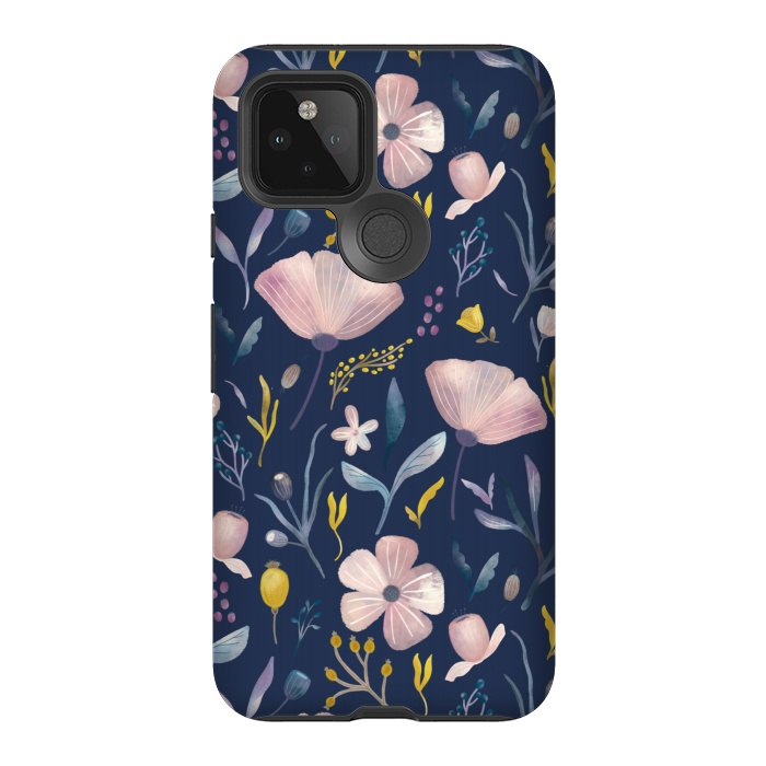 Pixel 5 StrongFit Delicate Pastel Floral on Blue by Noonday Design