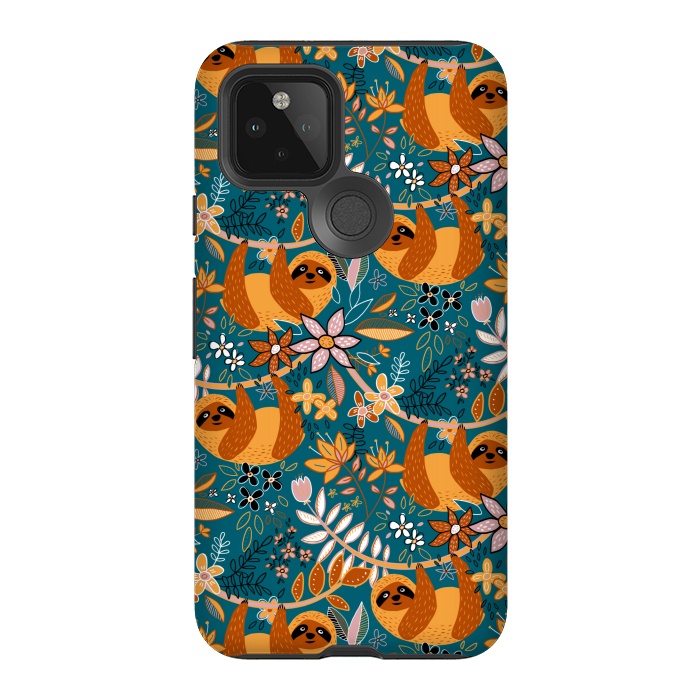 Pixel 5 StrongFit Cute Boho Sloth Floral  by Micklyn Le Feuvre