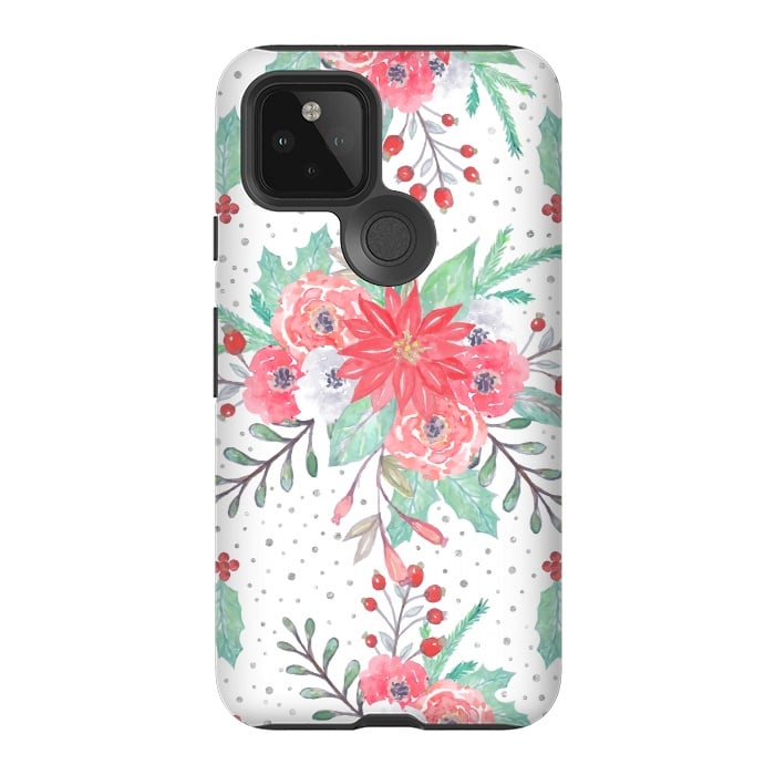 Pixel 5 StrongFit Pretty watercolor Christmas floral and dots design by InovArts