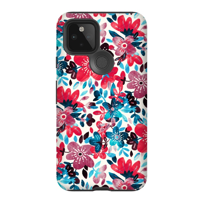 Pixel 5 StrongFit Cheerful Red and Blue Floral Pattern by Micklyn Le Feuvre