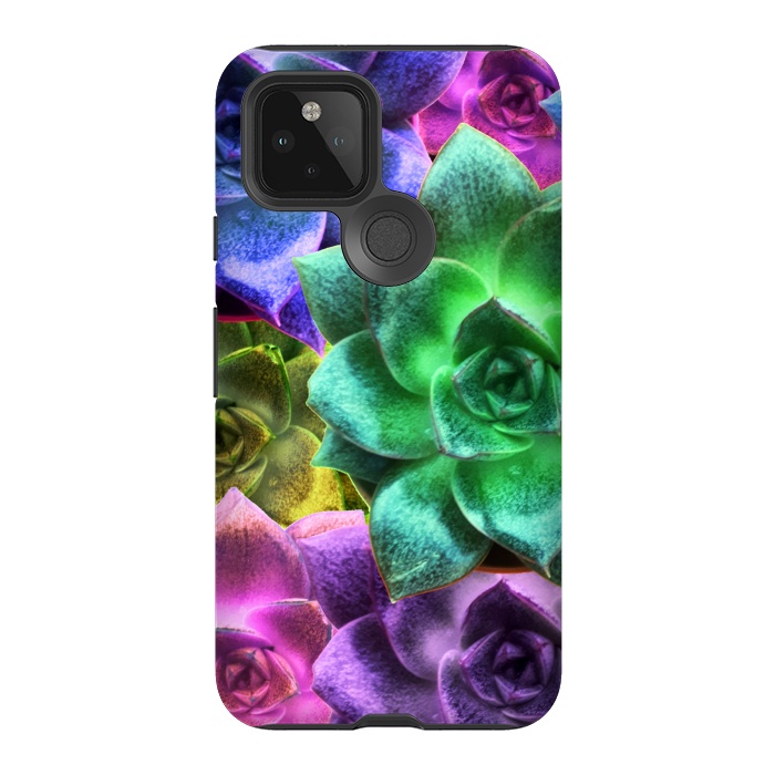 Pixel 5 StrongFit Succulent Plants Psychedelic Colors Pattern by BluedarkArt