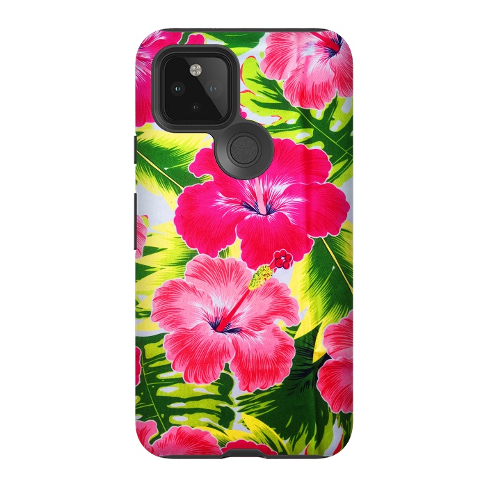 Pixel 5 StrongFit Hibiscus Exotic Floral Pattern by BluedarkArt