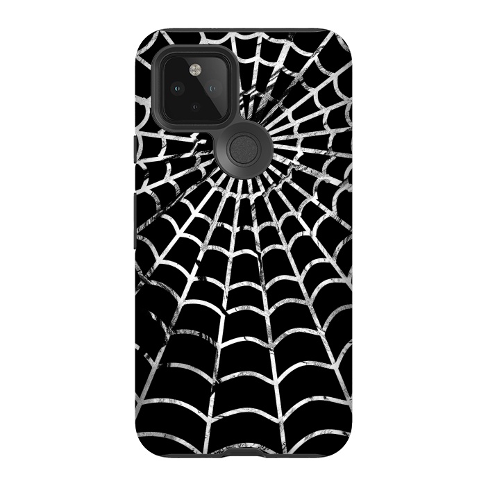 Pixel 5 StrongFit Black and white textured brushed spider web - Halloween by Oana 