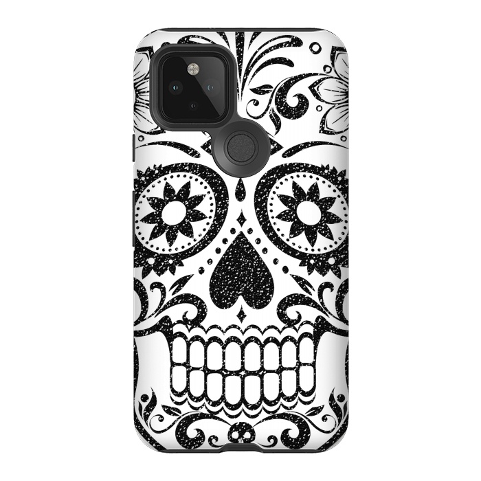 Pixel 5 StrongFit Black glitter decorated floral sugar skull - Halloween by Oana 